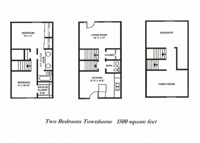 Floor plan for 2 beds, 1.5 baths, 1500 sqft